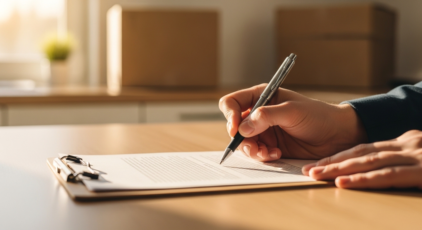 Customer signing moving estimate form with Citywide Moving Systems