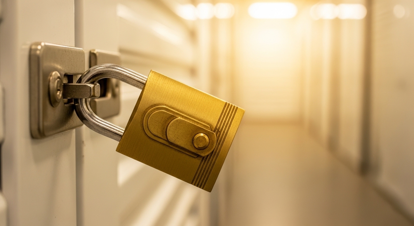 Secure padlock on climate-controlled storage unit in Monroe NC
